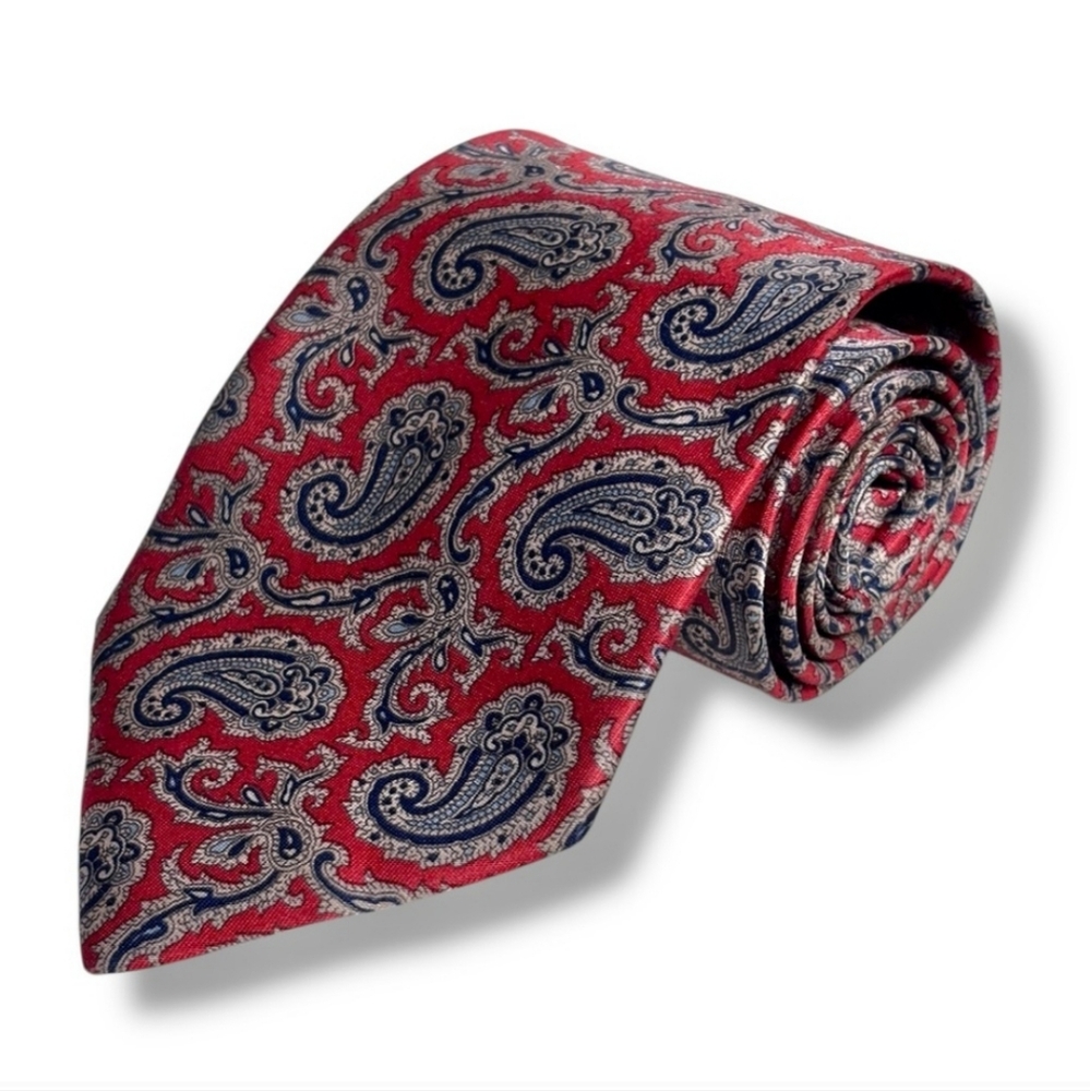 ETIENNE AIGNER Red Tie Blue & Silver Paisley Pattern VINTAGE
